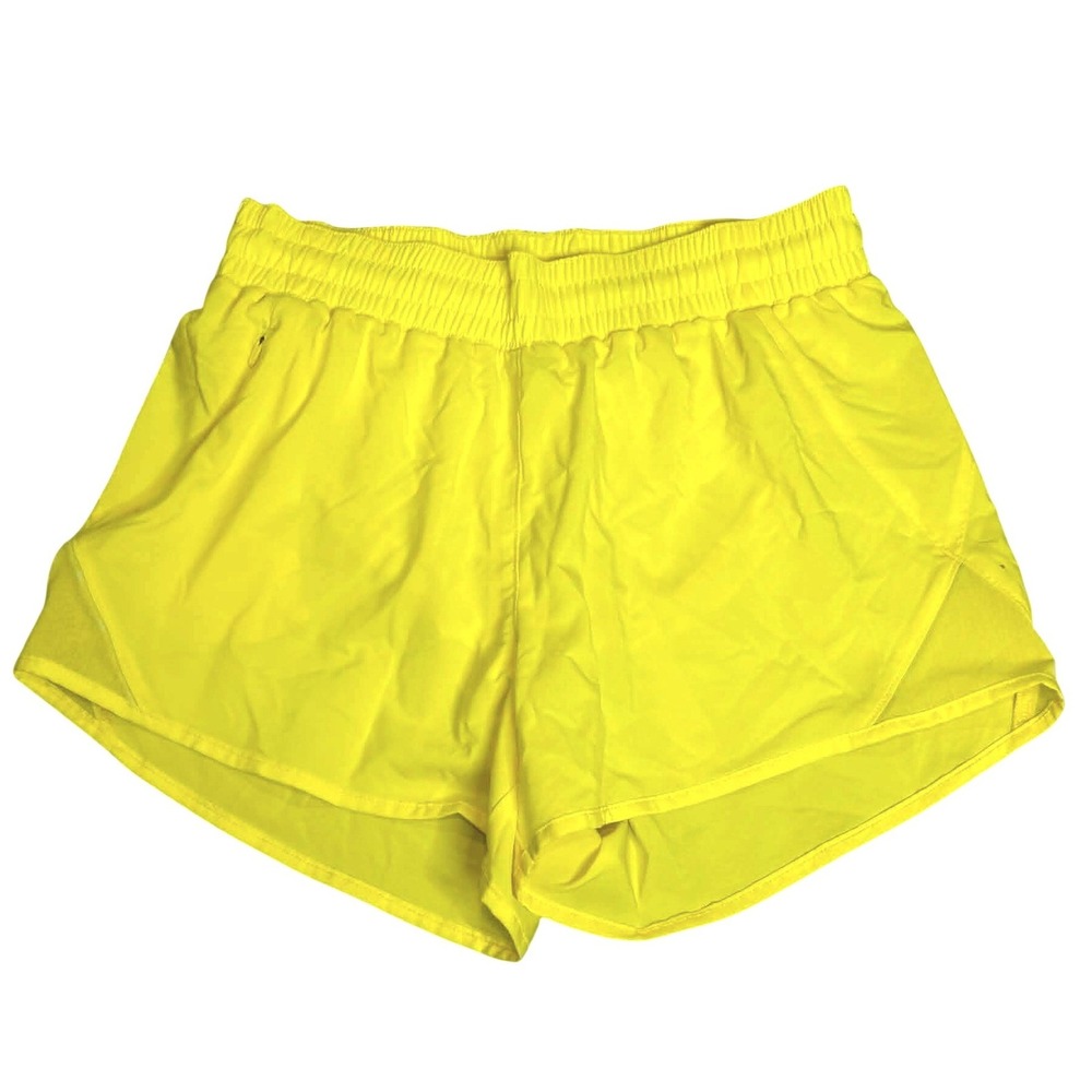 All In Motion Womens Neon Yellow Running Shorts XS Zipper Pocket Mesh Panels
